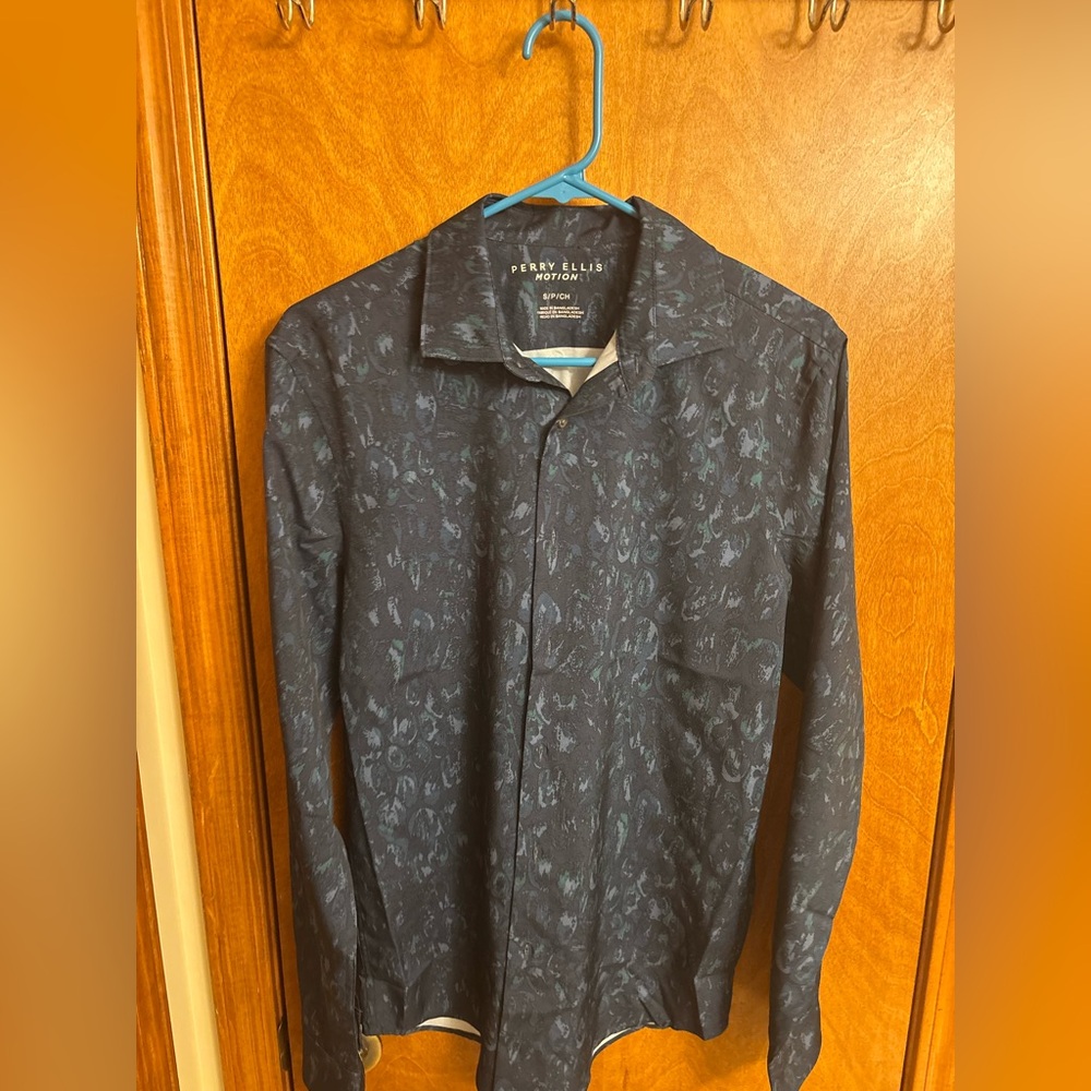 Perry Ellis Navy Patterned Shirt